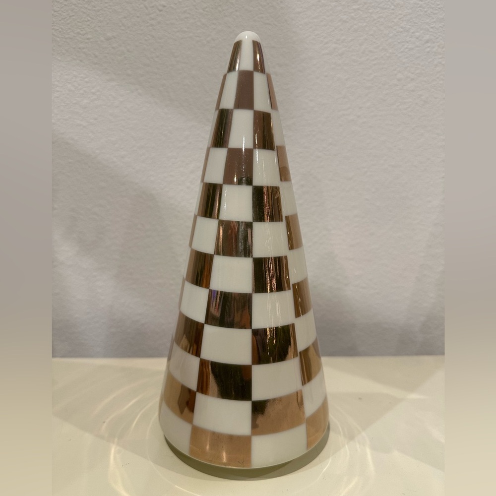 Becki Owens gold white checkered ceramic christmas tree tabletop holiday decor